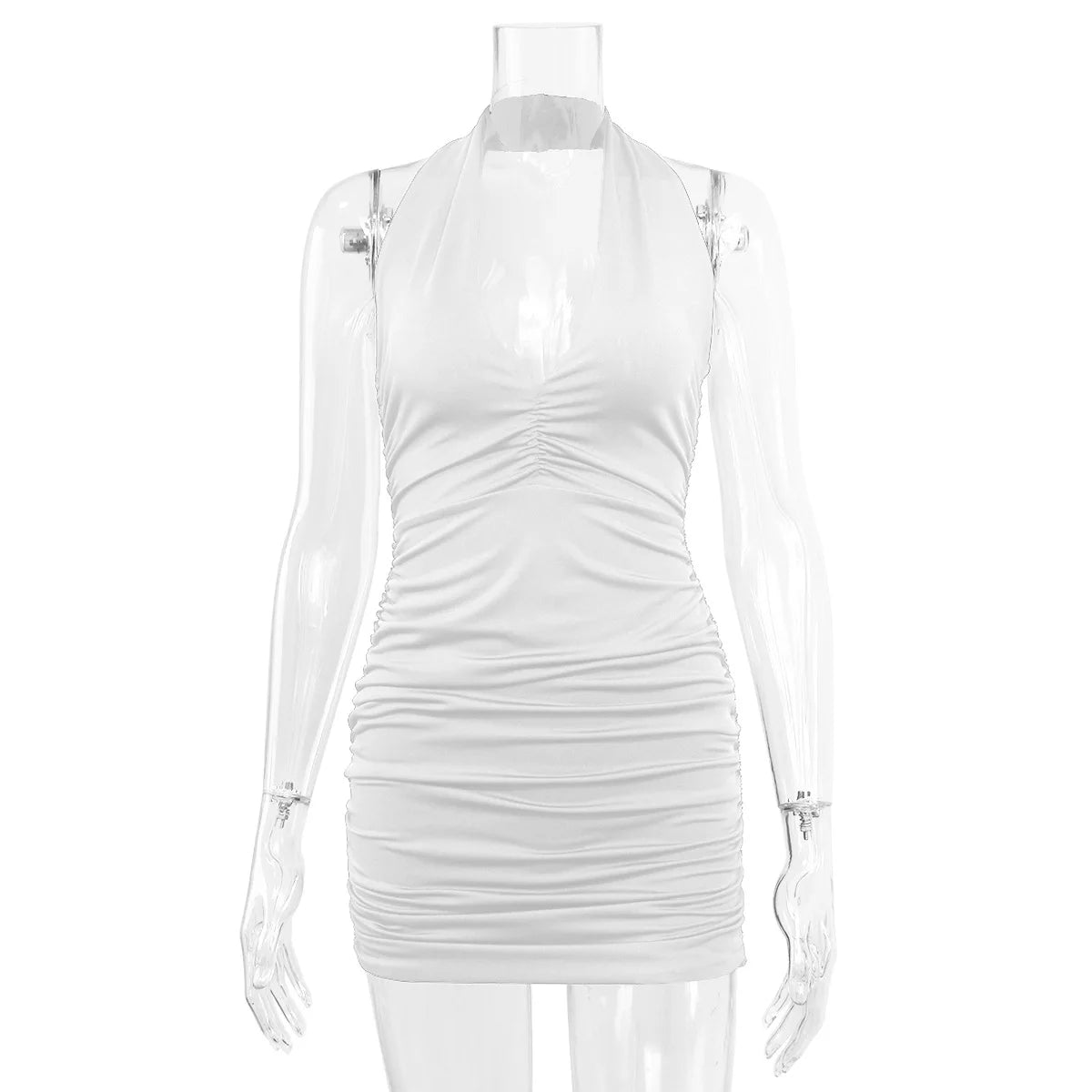 Sexy Deep V Evening Party Sleeveless Backlss Dress 2024 Summer Short White Halter  Dresses Women Tight Club Mini Dress Clubwear long dress