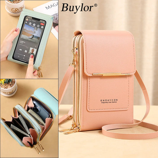 Women's Handbag Touch Screen Cell Phone Purse Shoulder Bag Female Cheap Small Wallet Soft Leather Crossbody bags