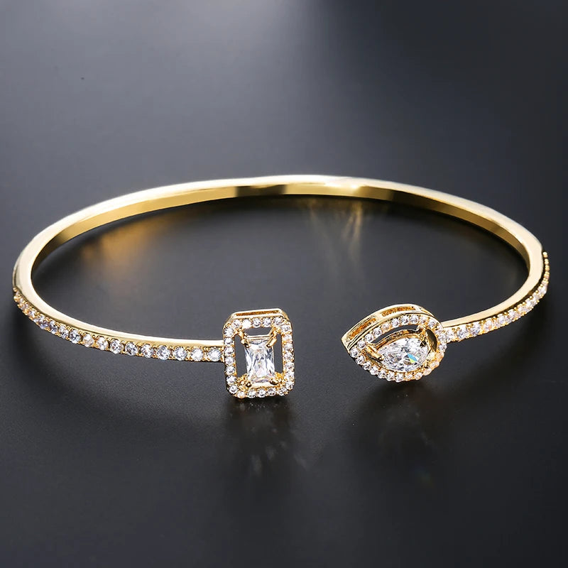 Luxury Geometry Gold Color Cuff Bangles For Women Fashion Cubic Zirconia Bracelets INS Party Everyday Jewlery bracelete