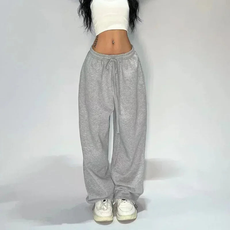 Deeptown Casual Gray Sweatpants Women Wide Leg Black Joggers Classic Baggy Streetwear Oversized Sports Female Trousers All-match bottom