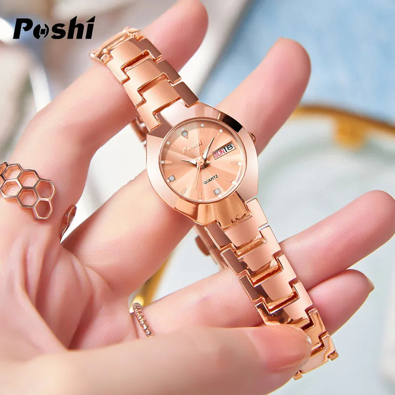 Women Watch Stainless Steel Simple Waterproof Luminous with Date Week Quartz Watches Elegant Bracelet for Gift watch