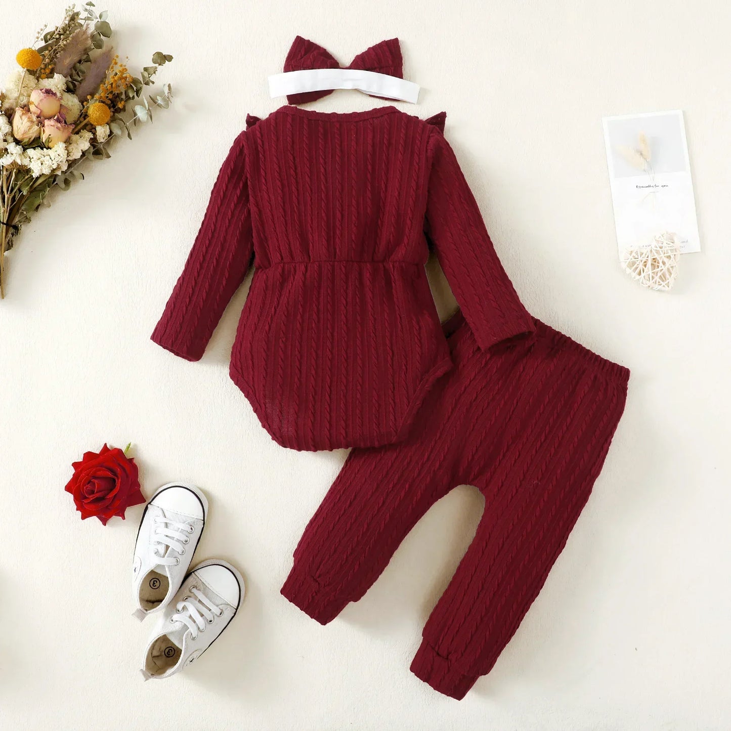 3Pcs Newborn Clothes Set Baby Girl Romper + Bow Fashion Long Sleeve Spring Autumn Winter 3 6 9 12 Months Infant Clothing infants girls