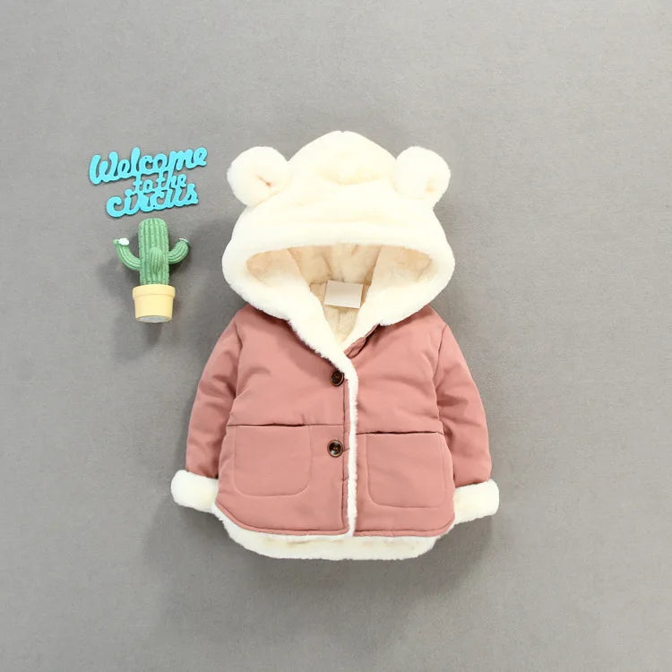 Autumn Winter Baby Fleece Jacket Cartoon Hooded Plus Velvet Infant Boys Coat Newborn Baby Girls Outerwear Toddler Parka infants boys