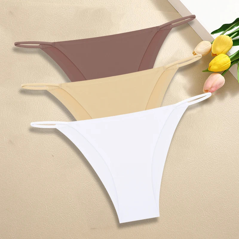 3Pcs/Set Women Seamless Panties Sexy Ultra-thin Briefs Female Ice Silk No Trace Underwear Low Rise Solid Color Soft Lingerie undergarments