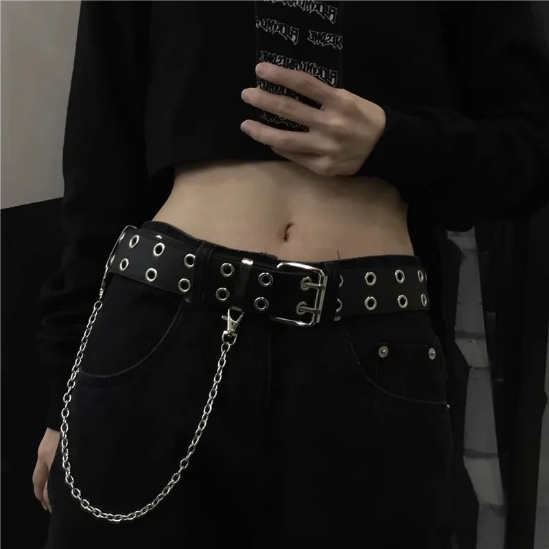 Fashion Alloy Women Belts Chain Luxury for Genuine Leather New Style Pin Buckle Jeans Decorative Ladies Retro Decorative Punk belt