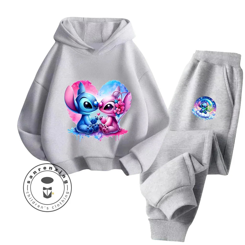 Cartoon Stitch Fall Winter Fashion Kawaii Sports Hoodie Set for Boys Girls Kids with High Quality Wear Resistant Cheap Fashion boys dress