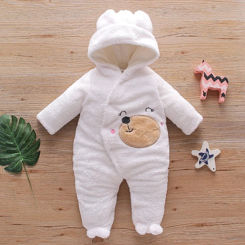 Autumn and Winter New Baby Plush Climbing Clothes Baby Warm and Thick Cartoon Dog Rabbit Cute Cotton Clothes for 0-2 Years infants girls infants boys