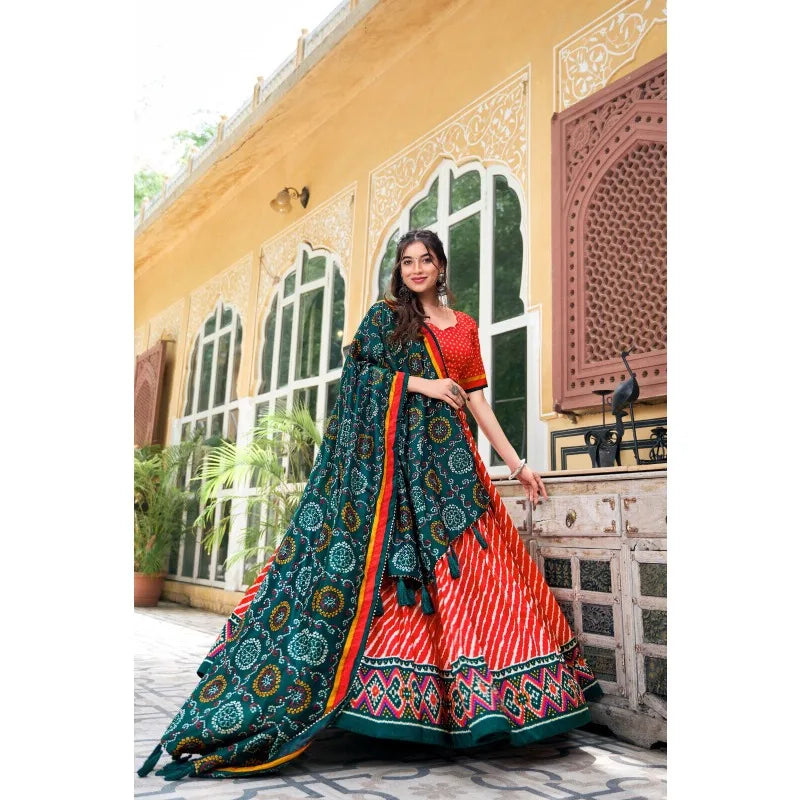 Elegant Leheriya Tussar Silk Lehenga Choli Patola Bandhani Print Indian Fashion Design party lehnga