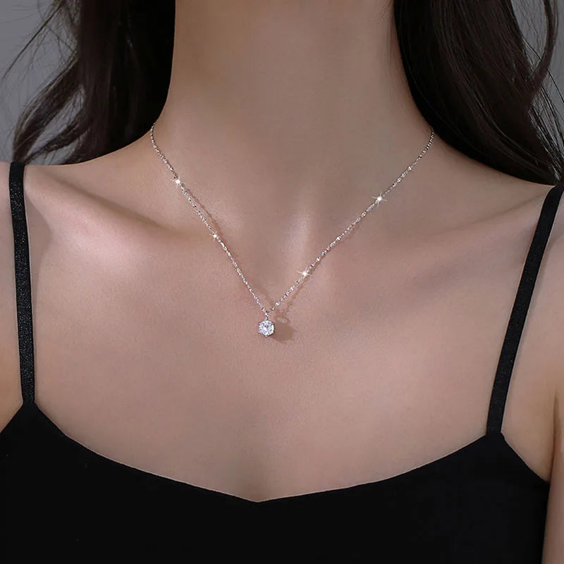 Hot 925 Sterling Silver Plated Necklace Versatile Single Sparkling AAA Zircon Clavicle Chain for Women Wedding Jewelry Wholesale  necklace