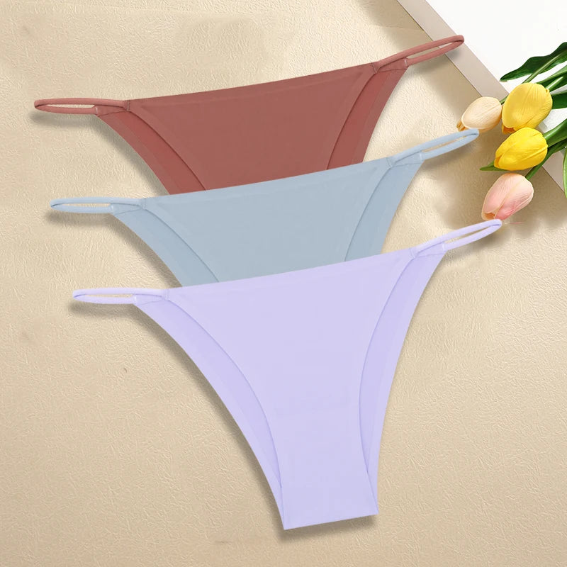 3Pcs/Set Women Seamless Panties Sexy Ultra-thin Briefs Female Ice Silk No Trace Underwear Low Rise Solid Color Soft Lingerie undergarments