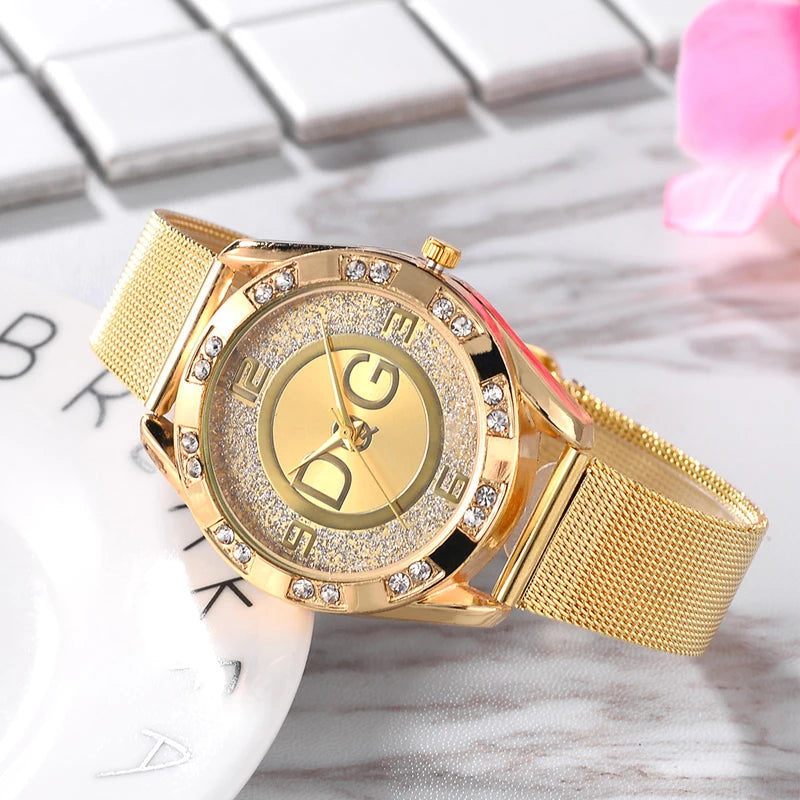 Fashion Luxury Watch DQG Crystal Quartz Female Watch Gold Silver Stainless Steel Ladies Dress Watch  Zegarek Damski watch