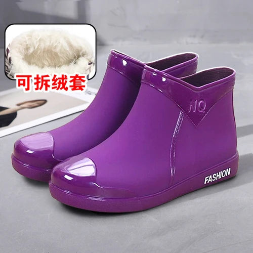 Rain， Boots，  ，New， Non-Slip Waterproof Short Tube Rubber Shoes Adult Rain Boots plus Velvet Warm Rain Shoes ankle boots