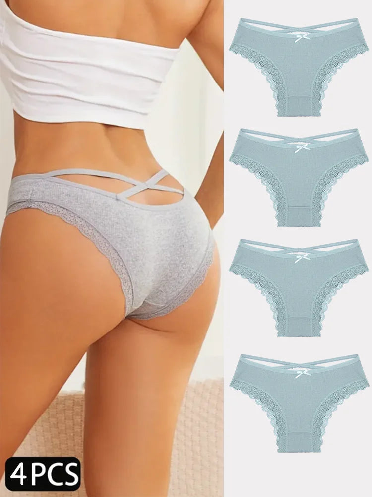 4PCS Women's Cotton Briefs Sexy Female Underpants Elasticity Comfortable Underwear Panties Lingerie S-XL  Solid Color Intimate undergarments