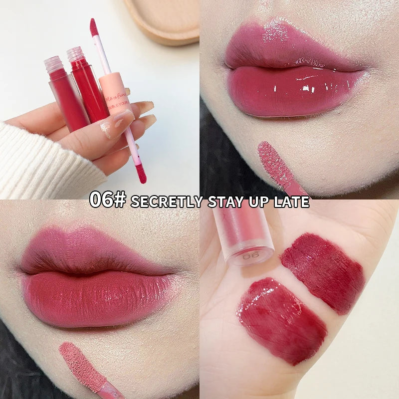 Double-headed Lip Glaze Durable Waterproof Non-fading Mirror Velvet Matte Lip Glaze For Women's Cosmetics  lips