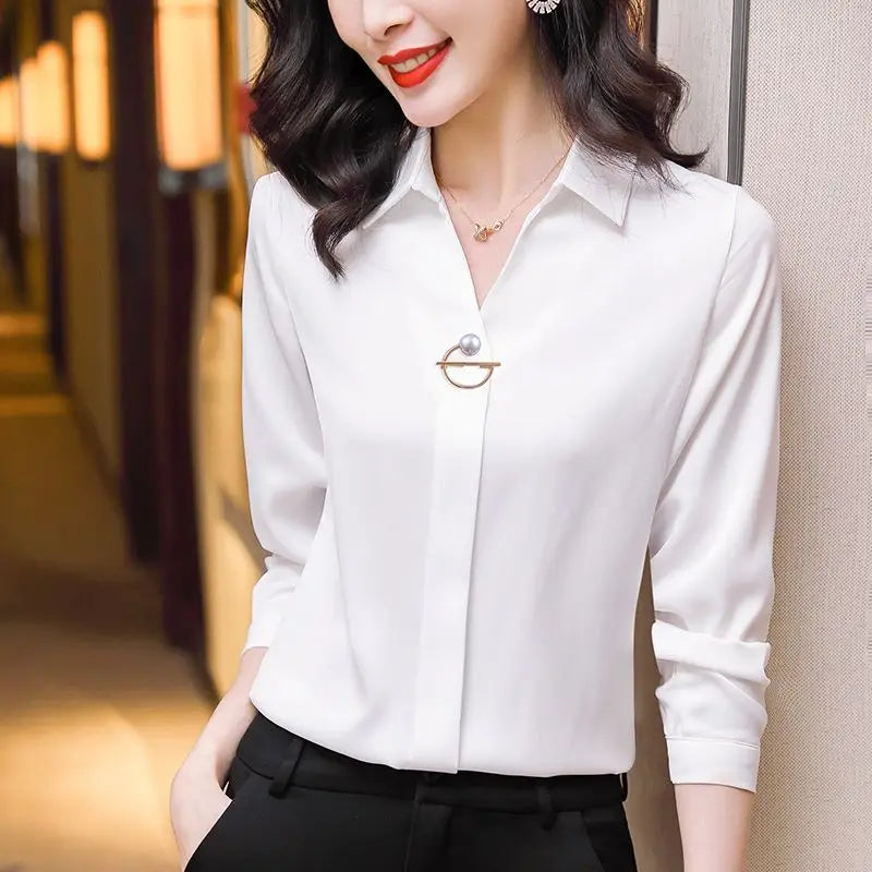 Temperament Mid Sleeved High End Professional Women's Chiffon Shirt Spring Autumn New Long Sleeved Western Style Top