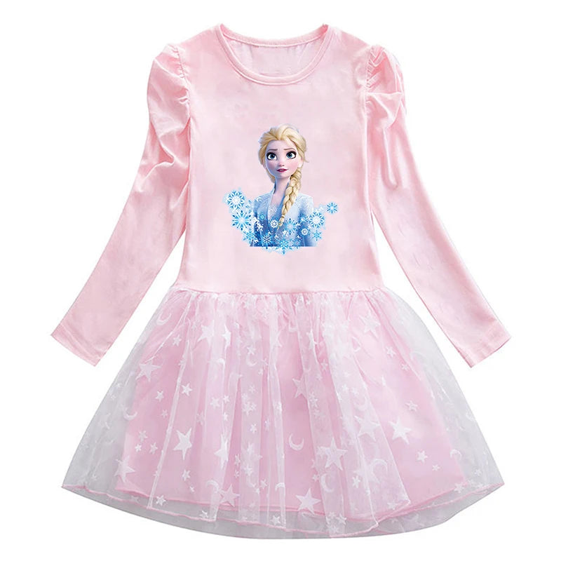 Children's Clothing Long Sleeve Clothes Autumn Baby Girls Kids Party Dresses Vestidos Toddler Frozen Princess Elsa Mesh Dress girls dresses