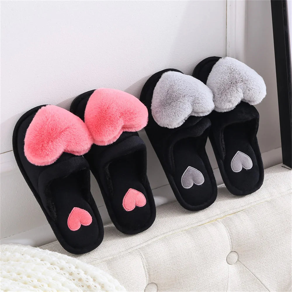 Women Indoor Warm Home Slippers Bedroom Cute Heart Pattern Non-slip Soft Comfort Plush House Slippers Shoes Autumn Winter slipper