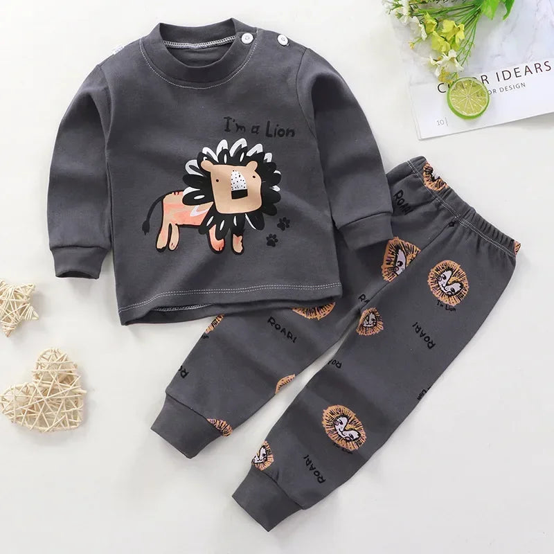 New Kids Boys Girls Pajama Sets Cartoon Print Long Sleeve Cute T-Shirt Tops with Pants Toddler Baby Autumn Sleeping Clothes night wear boys