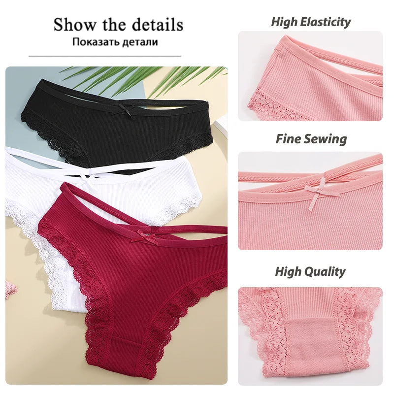 4PCS Women's Cotton Briefs Sexy Female Underpants Elasticity Comfortable Underwear Panties Lingerie S-XL  Solid Color Intimate undergarments