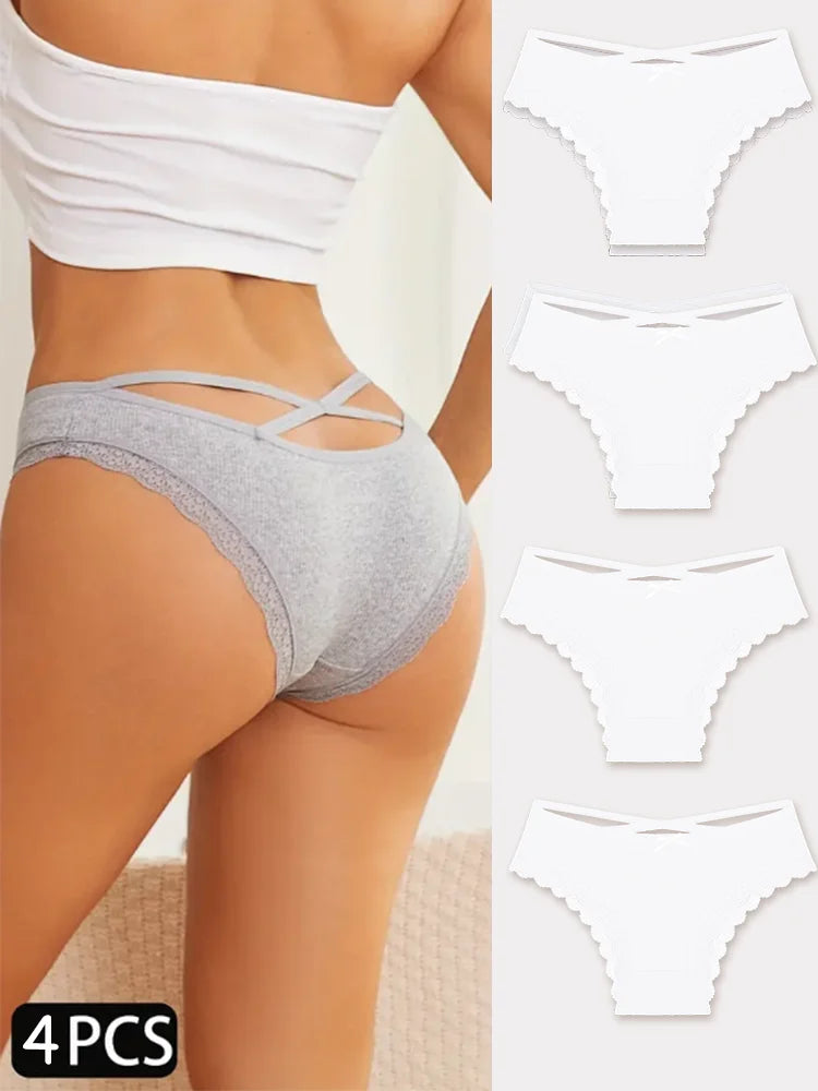 4PCS Women's Cotton Briefs Sexy Female Underpants Elasticity Comfortable Underwear Panties Lingerie S-XL  Solid Color Intimate undergarments