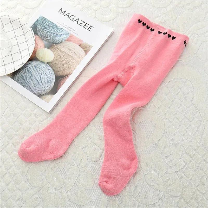 Soft Cotton Baby Girl Tights Winter Terry Thicken Children Pantyhose Heart Print Tights for Girls Toddler Tights Suitable bottoms girls