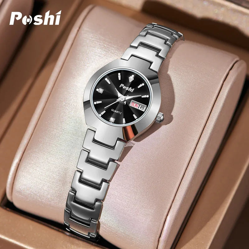 Women Watch Stainless Steel Simple Waterproof Luminous with Date Week Quartz Watches Elegant Bracelet for Gift watch