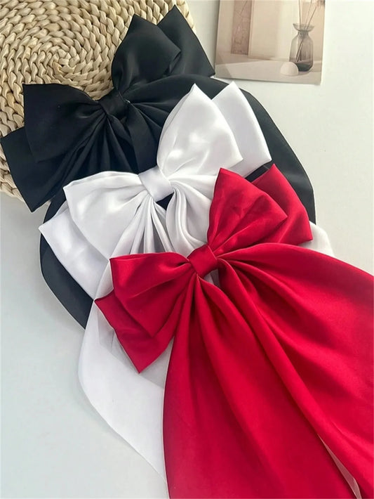 1pcs Wome Solid Color Satin Ribbon long Big Bows Hairpin  Internet red Spring Clips Hair Accessories for Girls Trendy  Summer He   hairclips