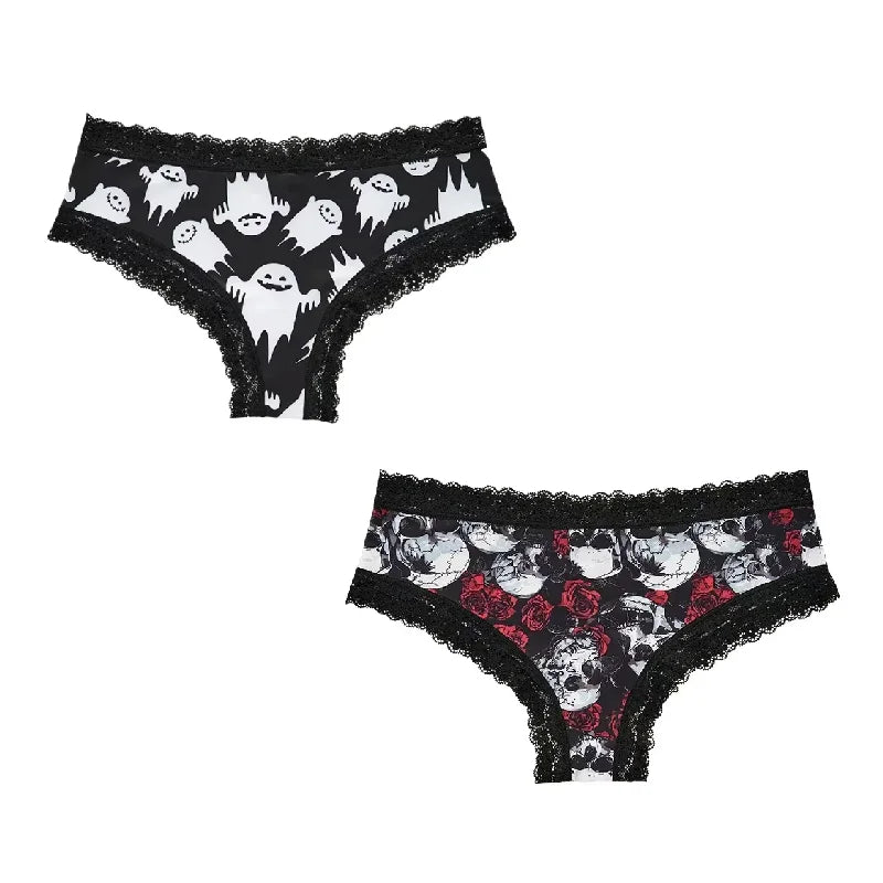 2Pc Set Lingerie Woman Sexy Underwear Lace Female Underwear Ghost Bat Butterfly Gothic Style Breathable Panties For Women undergarments