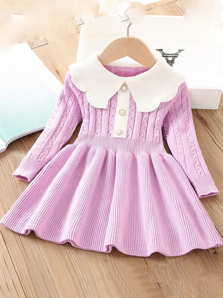 Girls Dress Winter Knitting Sweater Dress Autumn Long Sleeve Princess Dress Vestidos Warm Toddler Girl Clothes Kids Clothing girls dresses