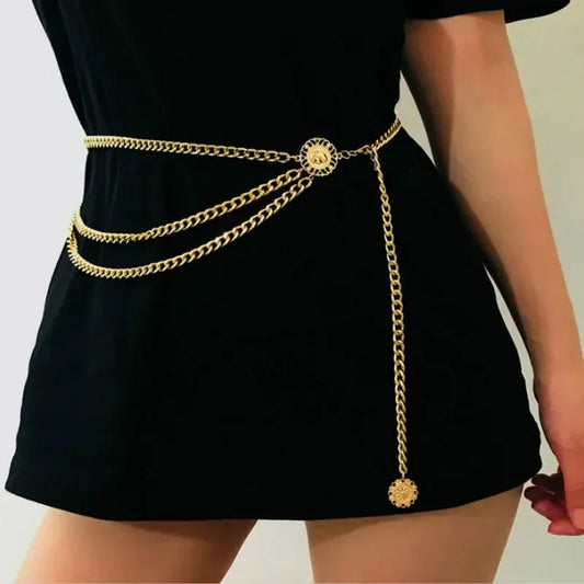 Women Fashion Belt Hip High Waist Gold Silver Narrow Metal Chain Chunky Fringes Crystal Diamond Waist Chain Corset Chain Belt