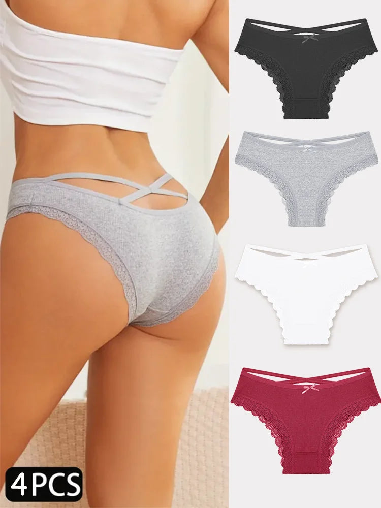 4PCS Women's Cotton Briefs Sexy Female Underpants Elasticity Comfortable Underwear Panties Lingerie S-XL  Solid Color Intimate undergarments