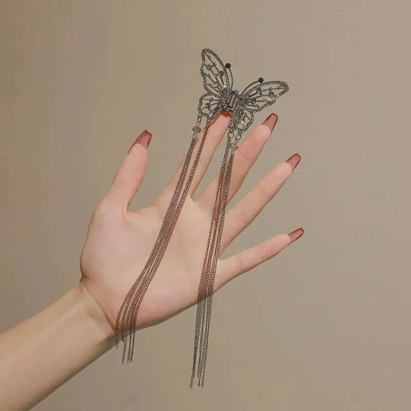 Hollow Butterfly Tassel Hairpin Korean Girl Rhinestone Ponytail Hair Grabber Elegant Pearl Hair Accessories for Women hairclips