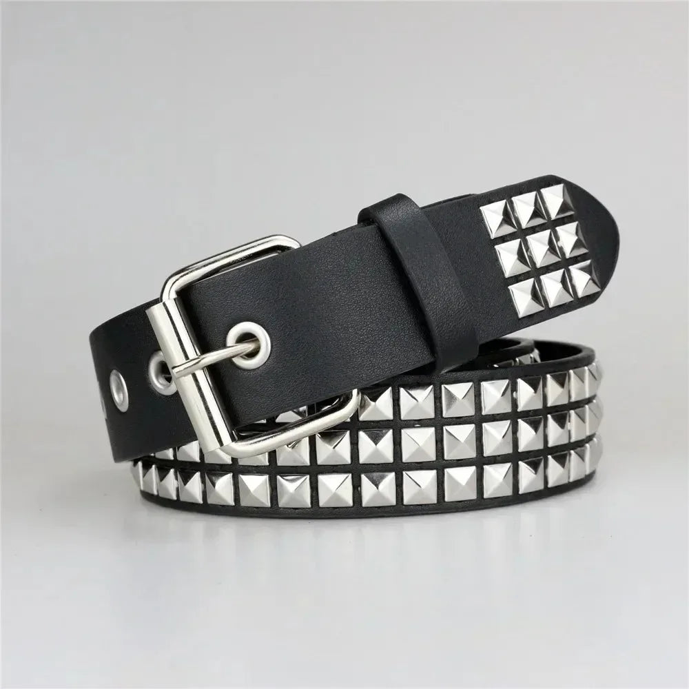 New Square Bead Rivet Belt Metal Pyramid Belt Men and Women Punk Hardware Jeans Belt Y2K Belt Designer Belt Women's Belt