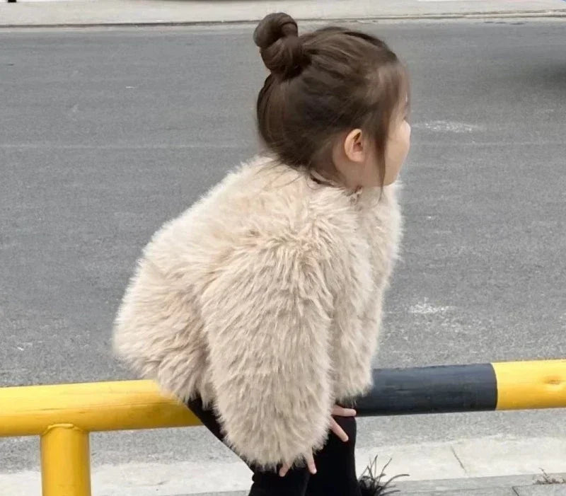 Coats Winter New Girls Plush Thickening Children Clothing Versatile Furs Cotton Fashion Outerwear Simple Warm girls jackets and coats