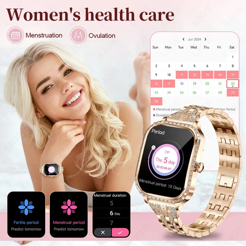 Fashion Women Smart Watch 1.75inch Curved Screen Sport Bracelet BT HD Calling Clock IP68 Waterproof Diamond Case Smartwatch watch