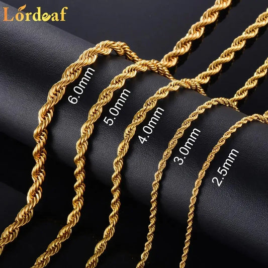 2.5MM 3MM 4MM 5MM 18k Real Gold Plated Stainless Steel Twist Rope Chain No Fade Necklace Jewelry for Men Women  necklace