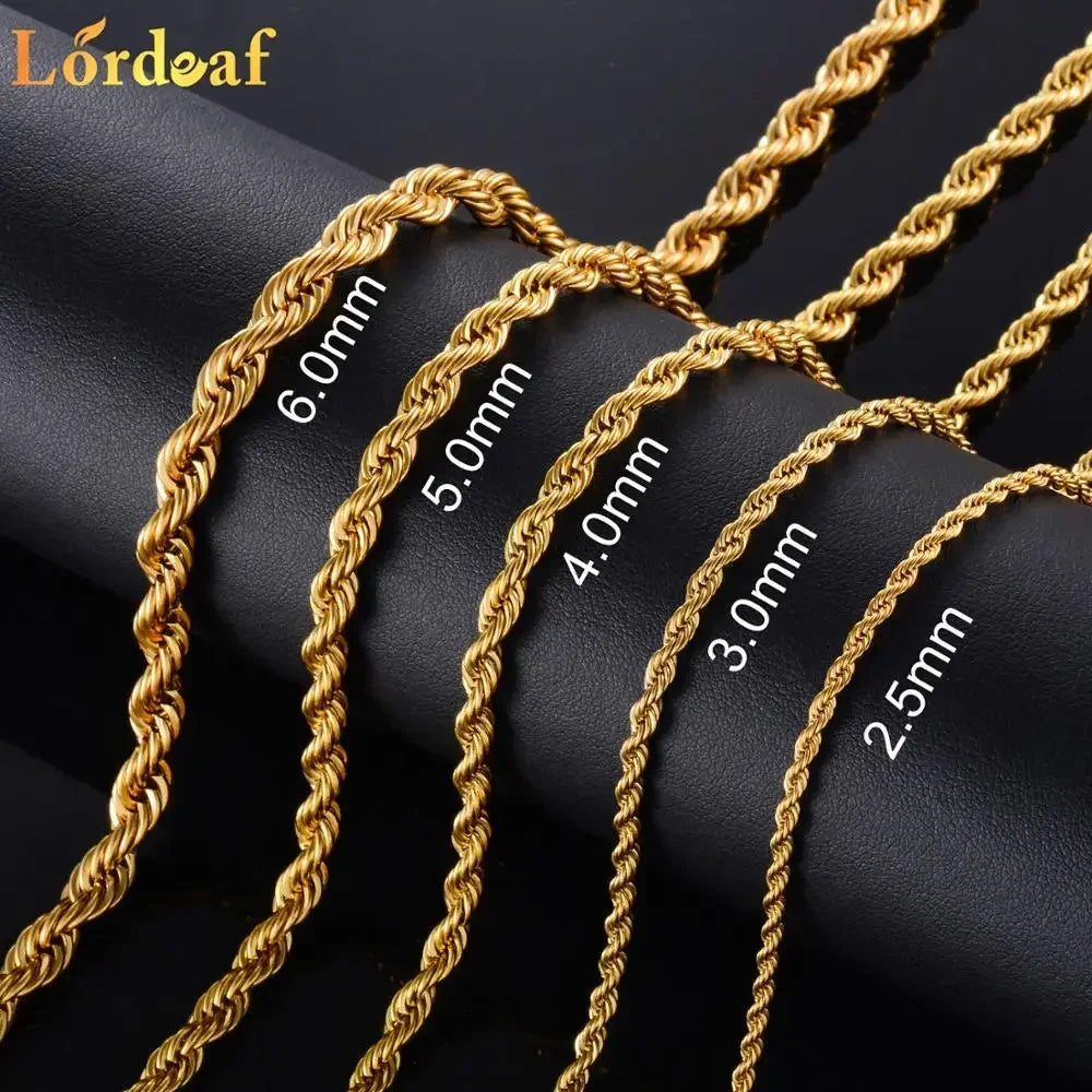 2.5MM 3MM 4MM 5MM 18k Real Gold Plated Stainless Steel Twist Rope Chain No Fade Necklace Jewelry for Men Women  necklace