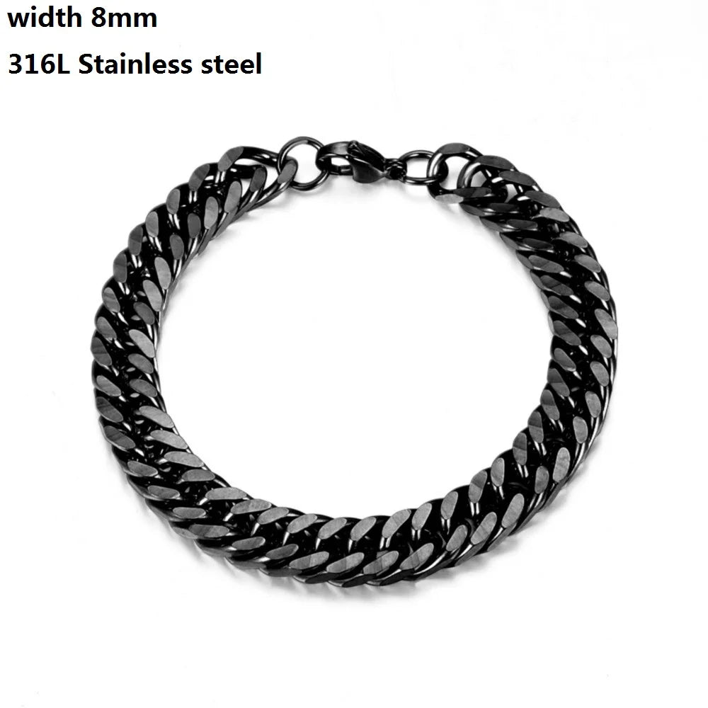 316L Stainless Steel Cuban Chain Bracelet for Men Women Figaro  Vintage Metal Viking Kpop Pulseras Emo Cute Luxury Jewelry Gift bracelete