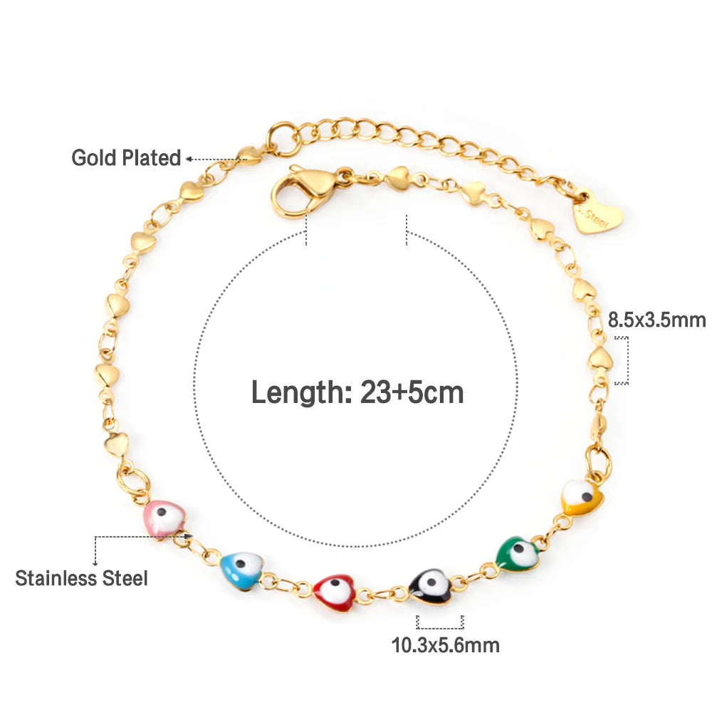 Stainless Steel Gold Color Enamel Round Evil Eye Leg Chain Summer Jewelry Gift For Women Girlfriend anklet