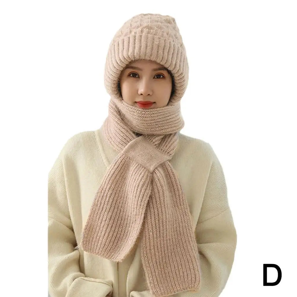 Hat Scarf All-in-one Female Winter Warm Rabbit Hair Knitted Cap Cycling Ear Protection Padded Cute Cold-proof Neck Cap