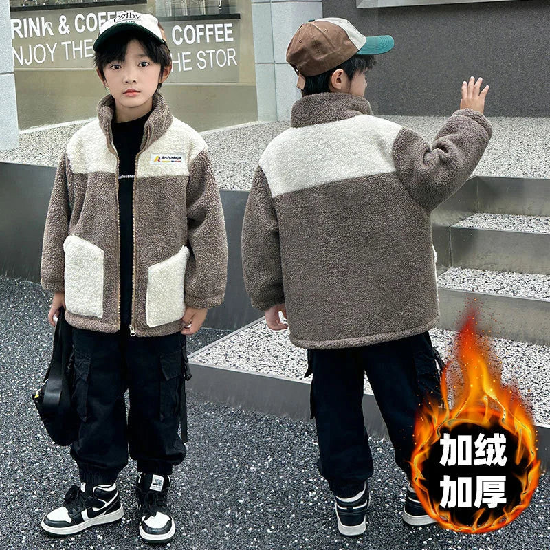 Children LambWool Warm Outerwear Boys Girls Autumn Winter Jackets Kids Plus Velvet Outer Clothing New Fashion Casual Coats girls jackets and coats