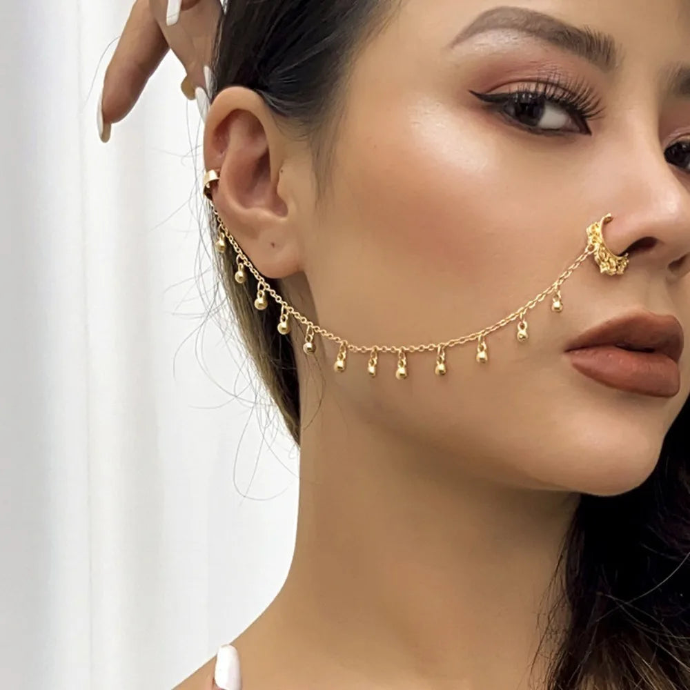 Indian Style Nose Chain Earrings Nose Clip For Women Pearl Butterfly Tassel Nose Ring Non Pierceing Dangle Earrings Jewelry  indian jewellery