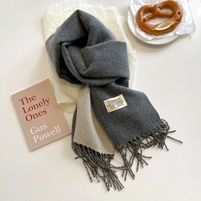 New Fashion Cashmere Scarf Warm Winter for Women Korean Style Knitted Solid Color Double Sided Wraps Neckerchief scarf and shawl