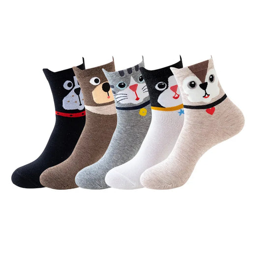 5 Pairs Women Socks Cartoon Cat Cute Funny Personality Soft Comfortable Chrismas Gift High Quality Cotton Socks For Women Socks