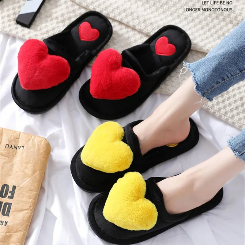 Women Indoor Warm Home Slippers Bedroom Cute Heart Pattern Non-slip Soft Comfort Plush House Slippers Shoes Autumn Winter slipper