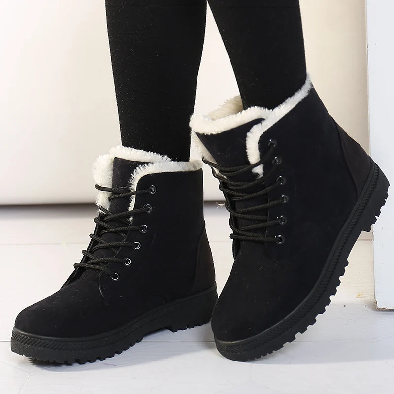 Women Winter warm Boots Black Heels Snow Botas mujer Elegant Woman Heeled Shoes Winter Shoes ankle boots