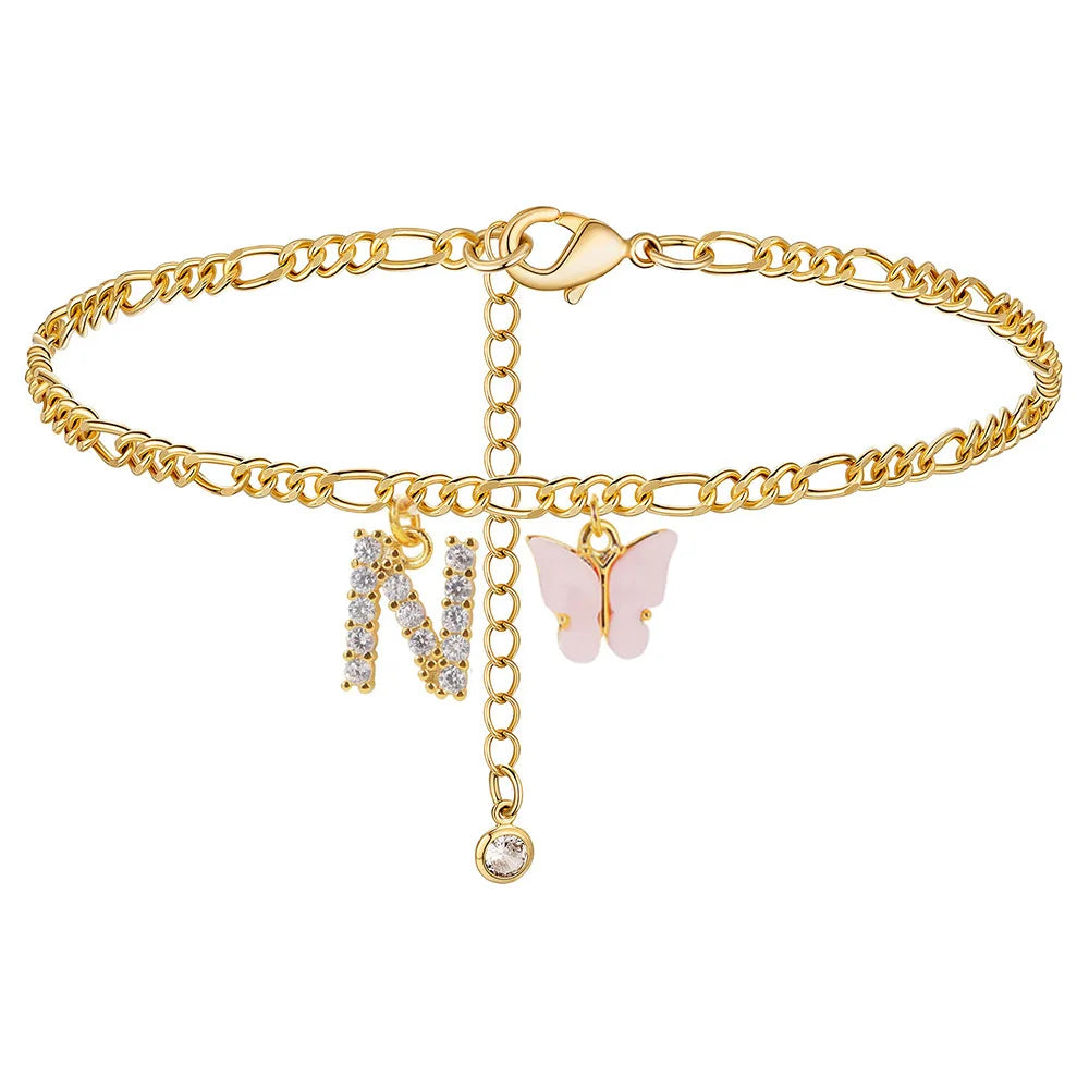 Stainless Steel Initial A-Z Letter Anklets For Women Girl Butterfly Trend Leg Chain Waterproof Jewelry Gift Party anklet