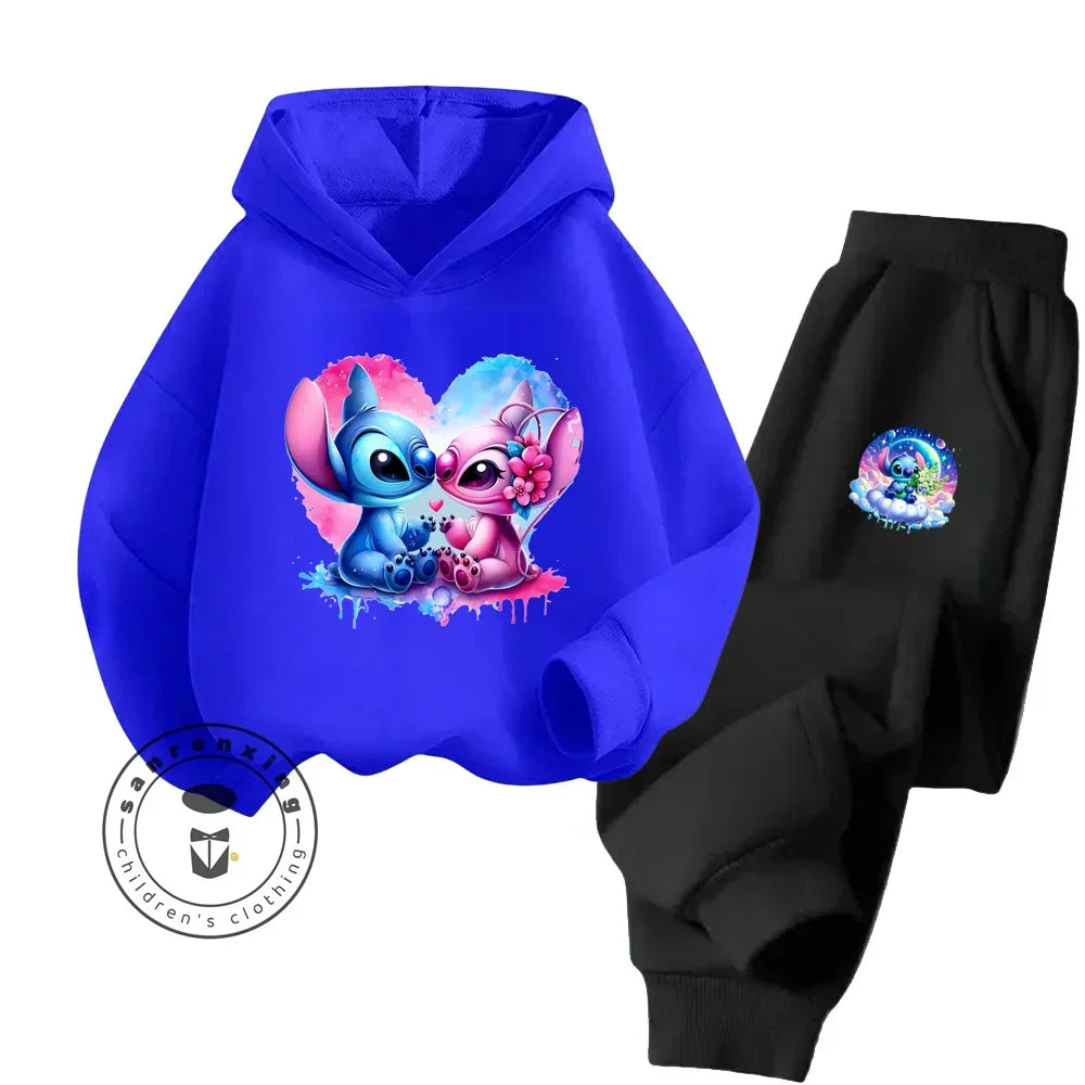 Cartoon Stitch Fall Winter Fashion Kawaii Sports Hoodie Set for Boys Girls Kids with High Quality Wear Resistant Cheap Fashion boys dress