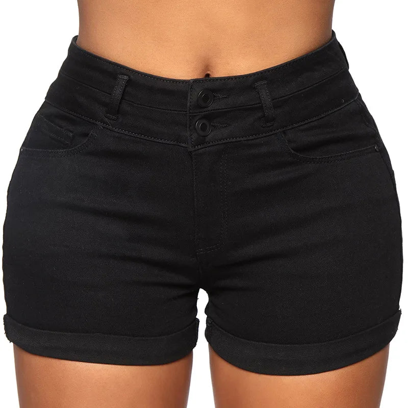 Cotton Stretchy High Waist Jean Shorts Woman Summer Casual Sweat With Pocket Zipper White Black Cuffed Denim Shorts