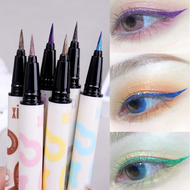 6 Colors Thin Pearlescent Eyeliner Liquid  Pencil 3 in 1 Shiny Silkworm Eye Shadow Stick Lasting Smooth Glitter Eyeliner Makeup eyes